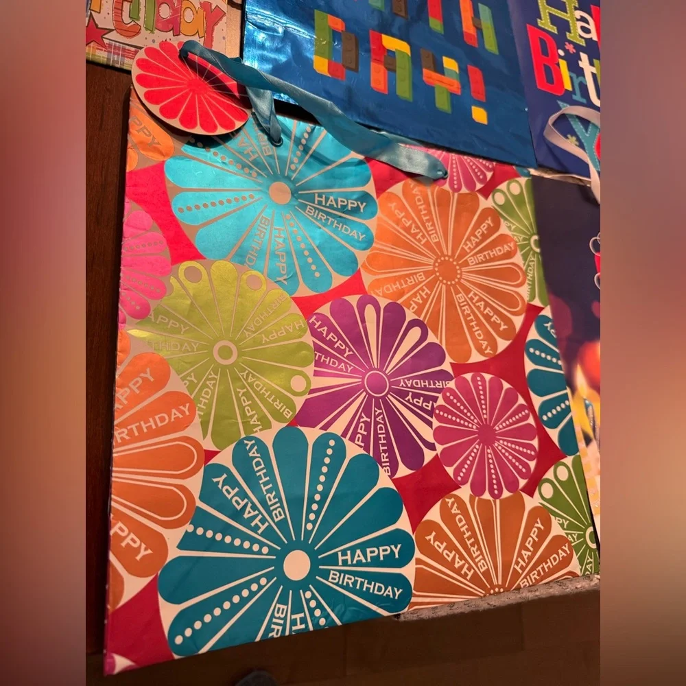 Set of 7 Colorful Birthday Gift Bags Set assorted colors, designs and sizes